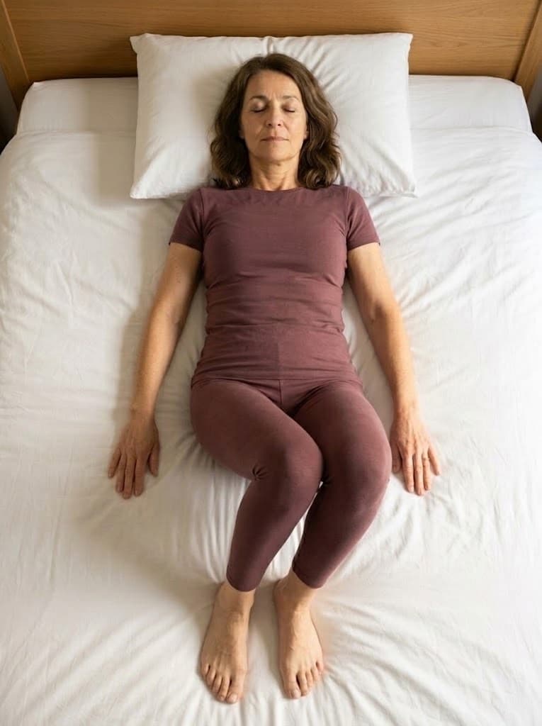 A woman lying on her back in bed, ready for a gentle move